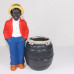 Oncle Tom portant veste rouge, figurine en céramique avec cendrier en métal, années 1980