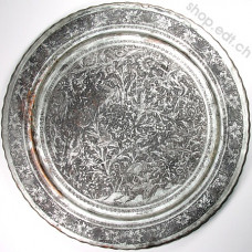 Persian ghalamzani, hand engraved on copper round plate