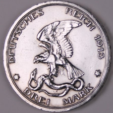 Pièce commémorative de 3 Mark Wilhelm II, frappée en 1913 - Argent 900