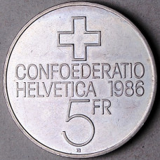 Pièce commémorative de 5 Francs suisses 1386-1986, pièce neuve SPL