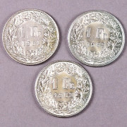 Lot of 68 Swiss coins of 1 franc in silver, years 1961 to 1963
