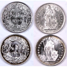 Lot of 22 Swiss coins of ½ franc (50 cts) in silver, years 1934 to 1945