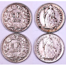 Lot of 20 Swiss coins of ½ franc (50 cts) in silver, years 1946 to 1948