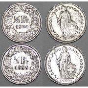 Lot de 33 pièces suisses de ½ franc (50 cts) en argent, années 1950 à 1953