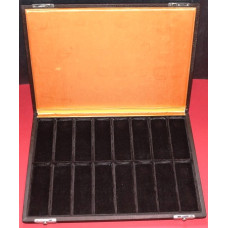 Presentation case for watches or jewels, dark brown, 16 compartments, in very good condition