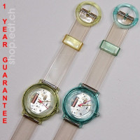 Two transparent Taipo Quartz ladies' or kids' wristwatches, BRAND NEW !